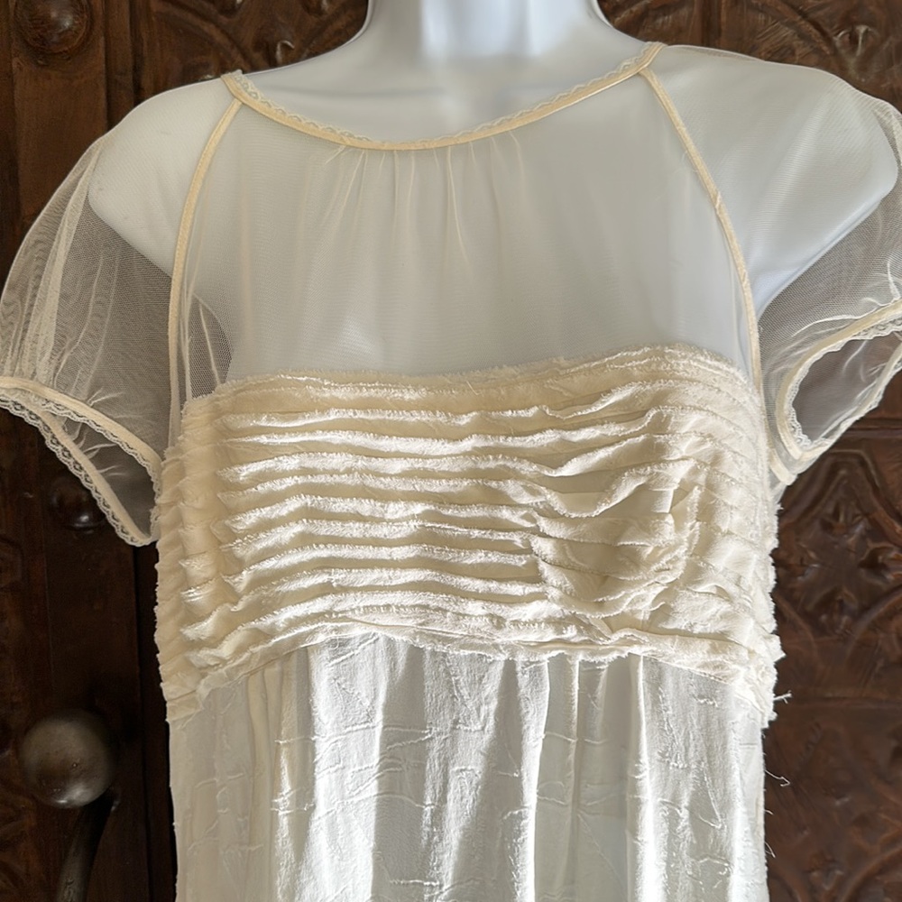 BCBG Maxaria ivory sheer ruffle blouse —medium - Picture 2 of 7